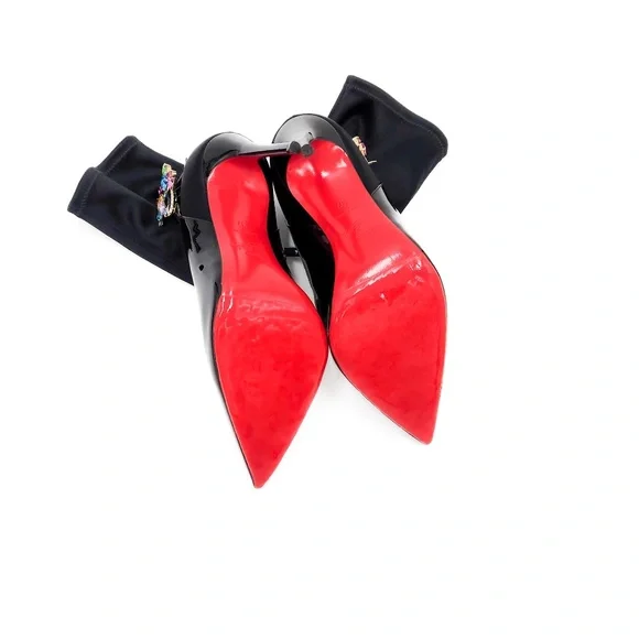 Christian Louboutin Jessie Joli Crystal Satin Black Patent Leather Bootie EU 37 - Picture 9 of 10